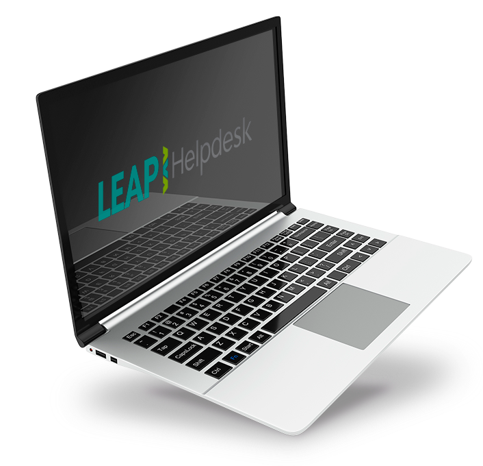 Laptop displaying LEAP Helpdesk